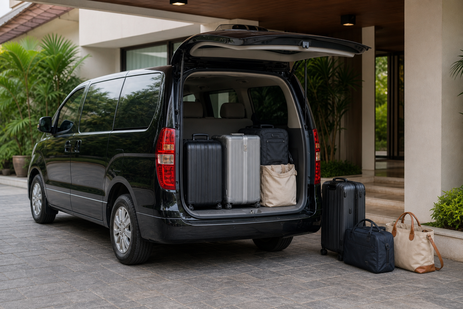 Hyundai Starex 2020-style MPV with luggage for Malaysia to Singapore airport or long-distance transfer planning